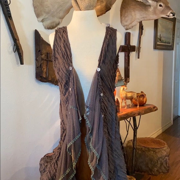 Copper Feather upcycled original kimono/vest L - Picture 2 of 5